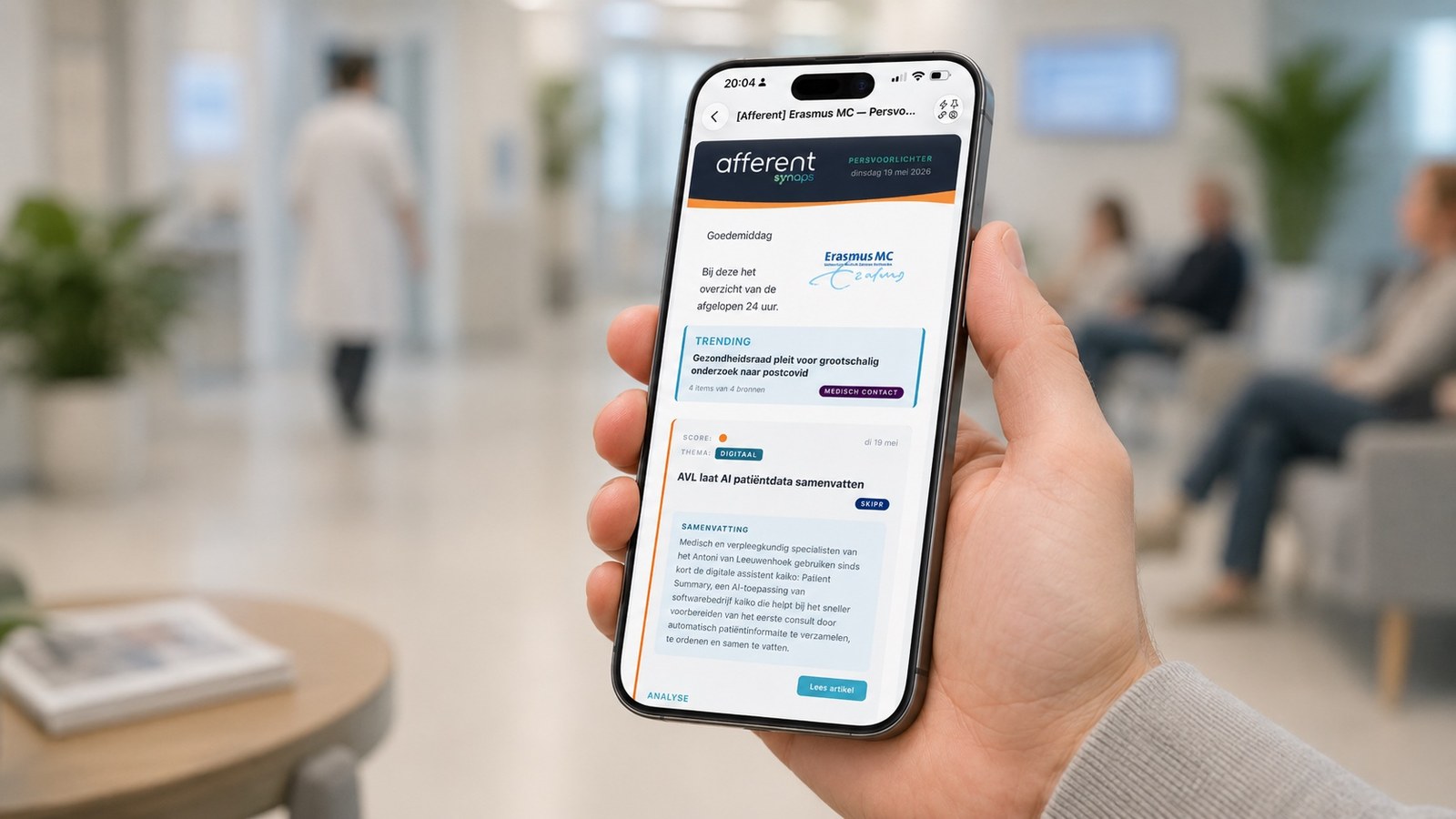 Afferent op een smartphone in een zorgomgeving